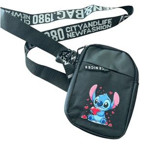 Black Crossbody Bag with Cartoon Character